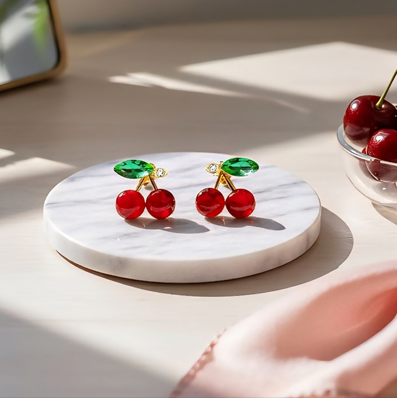 🆕️Cute Cherry Stud Earrings ✨Dainty & Cute | 925 Sterling Silver Posts 🍒 - Picture 4 of 10